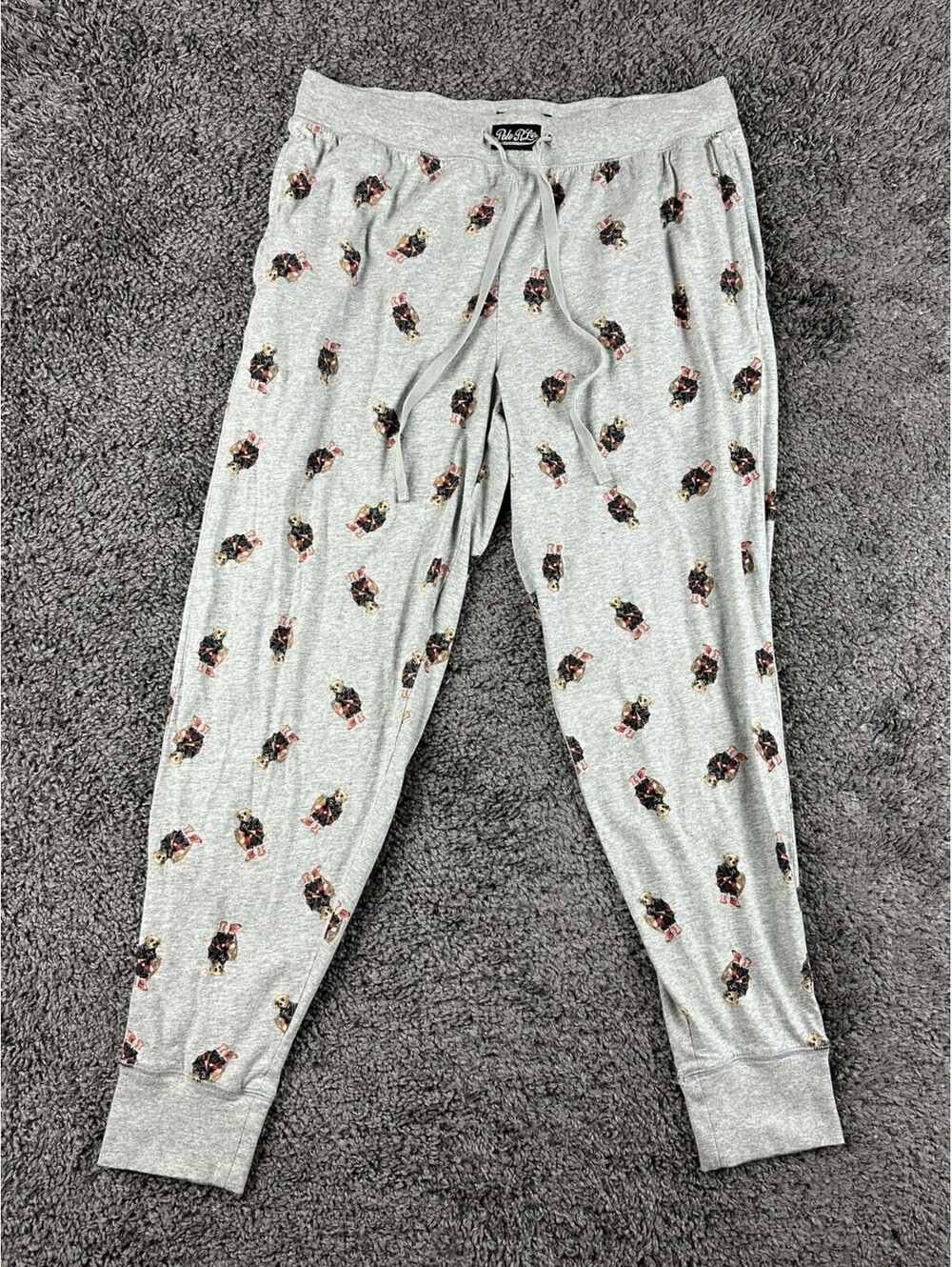 Polo Ralph Lauren Mens L Grey All-Over Print Polo Bear Sleepwear Jogger Pants